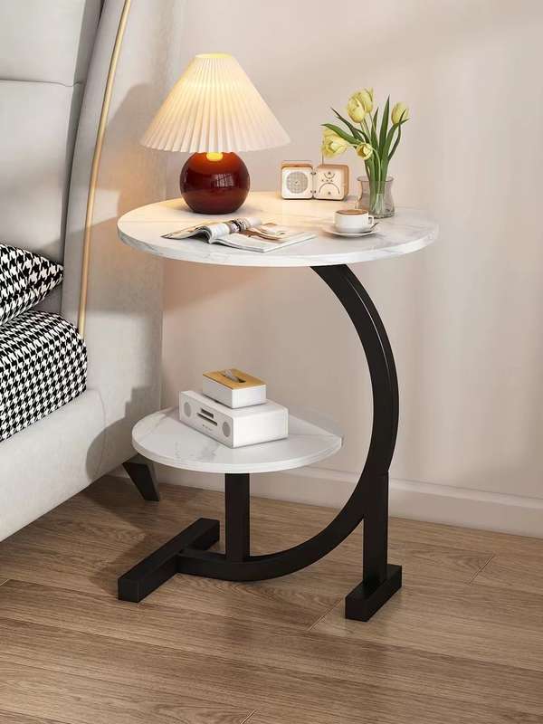 Modern Stylish C Shape Round Sofa Side Table 2 Layers