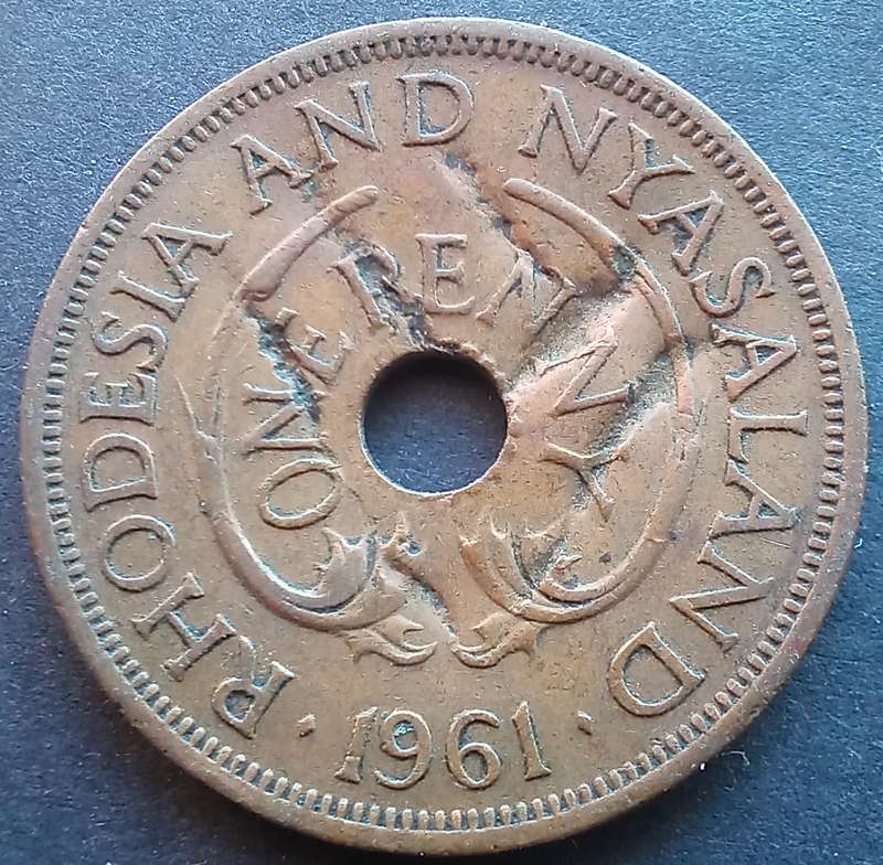 1961 Rhodesia & Nyasaland 1 Penny (Damaged)