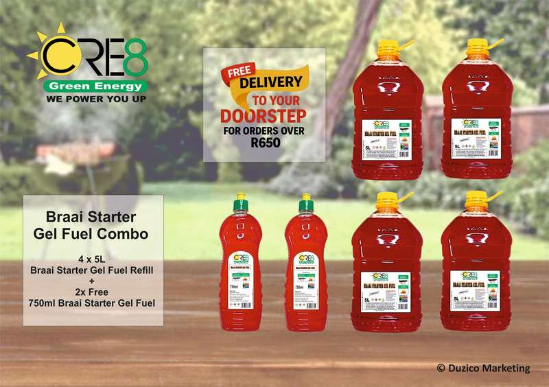 Combo Special - 4x 5L + 2 x FREE 750ml Braai & Fire Starter Gel Fuel ( Free Delivery)