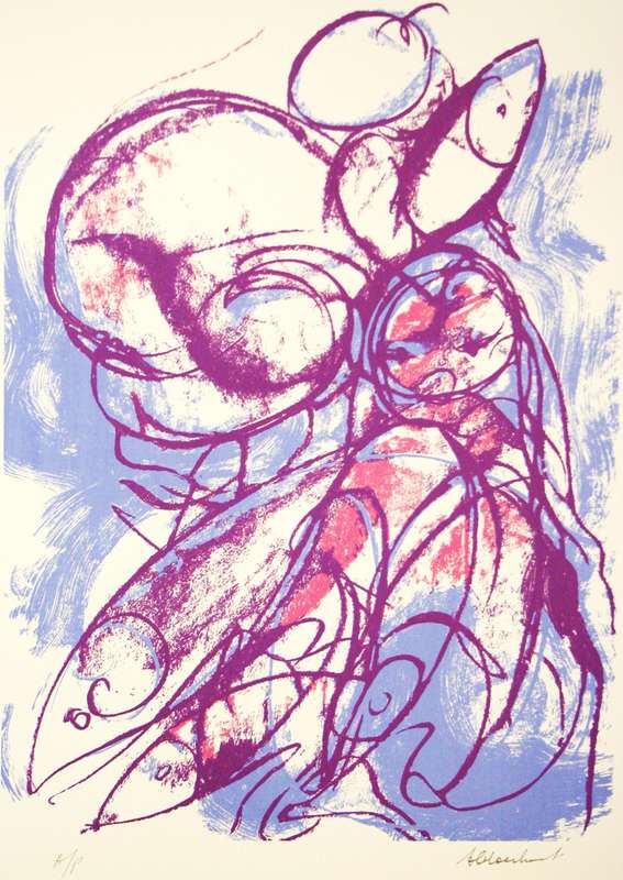 FRANS CLAERHOUT. 3 BRODE EN 2 VISSE. Hand printed silkscreen. Limited edition. Signed.