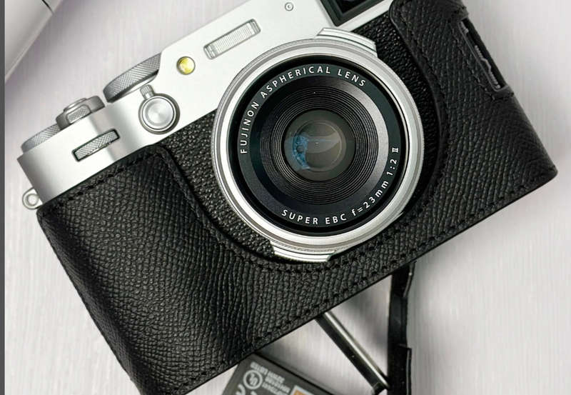 Epsom leather half case for Fujifim X100VI with matching neck strap