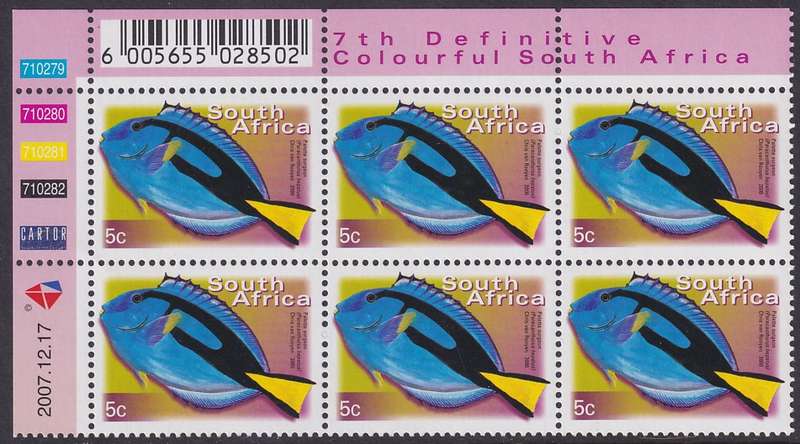 SOUTH AFRICA 2000 7th Definitive 5c control block dated 2007.12.17 (SACC 1293a, MNH)