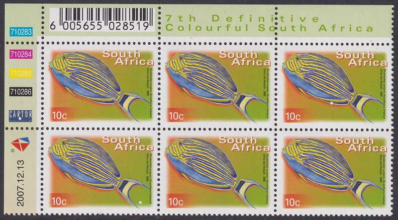 SOUTH AFRICA 2000 7th Definitive 10c control block dated 2007.12.13 (SACC 1294a, MNH)