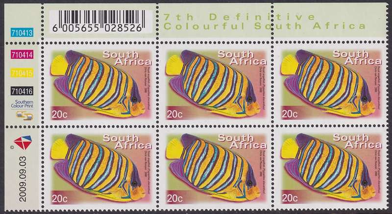 SOUTH AFRICA 2000 7th Definitive 20c control block dated 2009.09.03 (SACC 1295a, MNH)