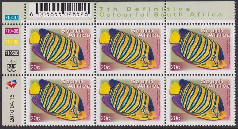 SOUTH AFRICA 2000 7th Definitive 20c control block dated 2010.04.16 (SACC 1295a, MNH)