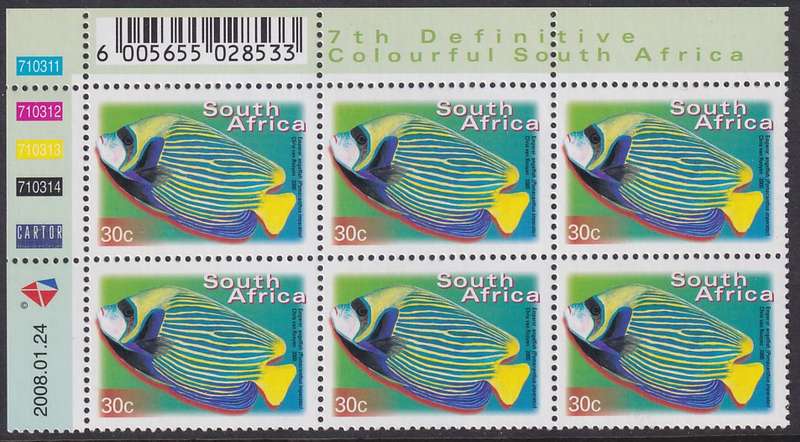 SOUTH AFRICA 2000 7th Definitive 30c control block dated 2008.01.24 (SACC 1296a, MNH)