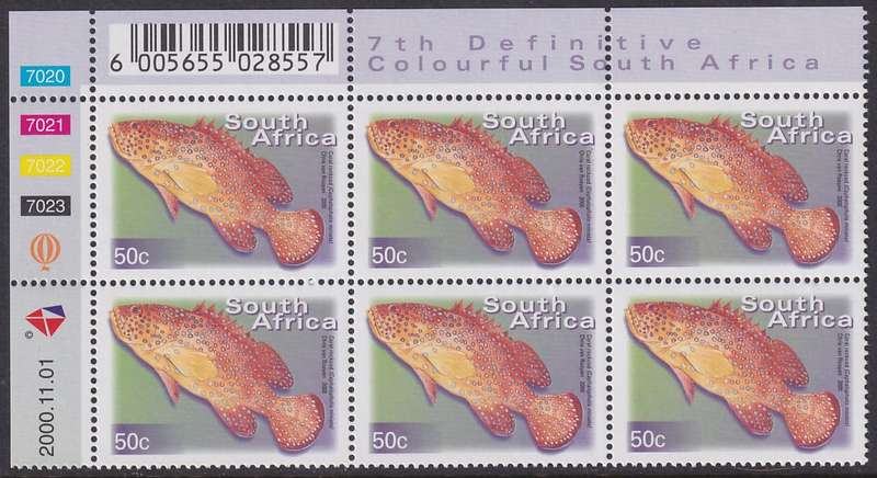 SOUTH AFRICA 2000 7th Definitive 50c control block dated 2000.11.01 (SACC 1298, MNH)
