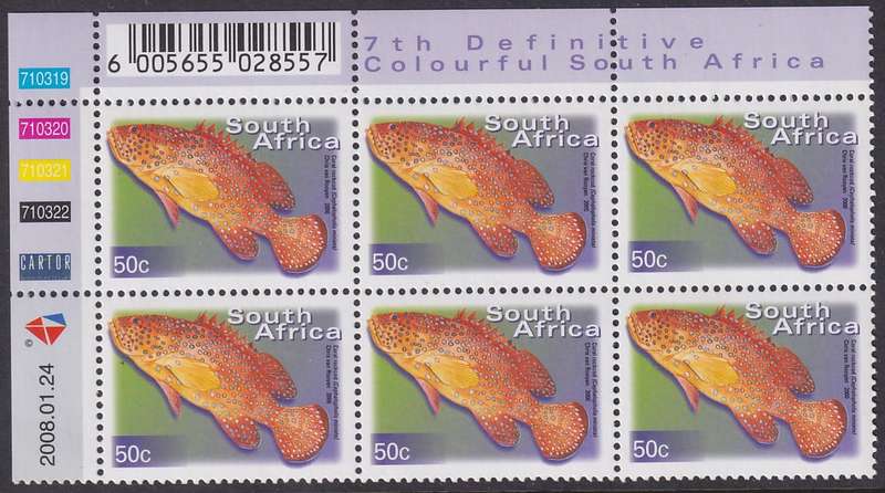 SOUTH AFRICA 2000 7th Definitive 50c control block dated 2008.01.24 (SACC 1298a, MNH)