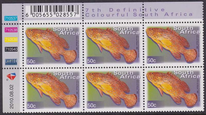 SOUTH AFRICA 2000 7th Definitive 50c control block dated 2010.08.02 (SACC 1298a, MNH)