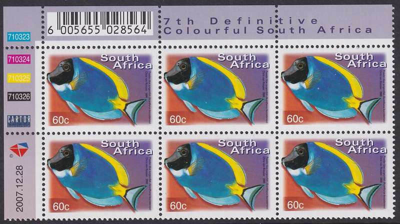 SOUTH AFRICA 2000 7th Definitive 60c control block dated 2007.12.28 (SACC 1299a, MNH)