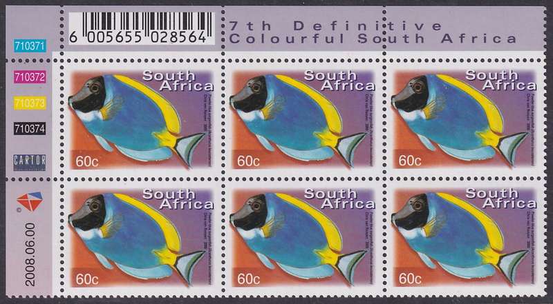 SOUTH AFRICA 2000 7th Definitive 60c control block dated 2008.06.00 (SACC 1299a, MNH)