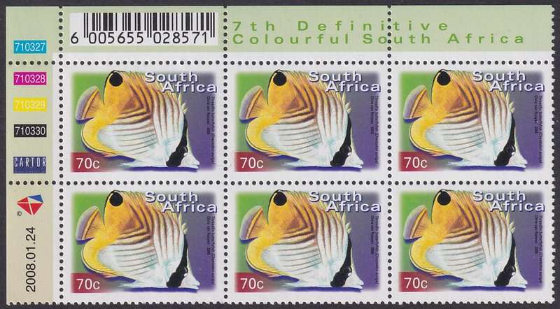 SOUTH AFRICA 2000 7th Definitive 70c control block dated 2008.01.24 (SACC 1300a, MNH)