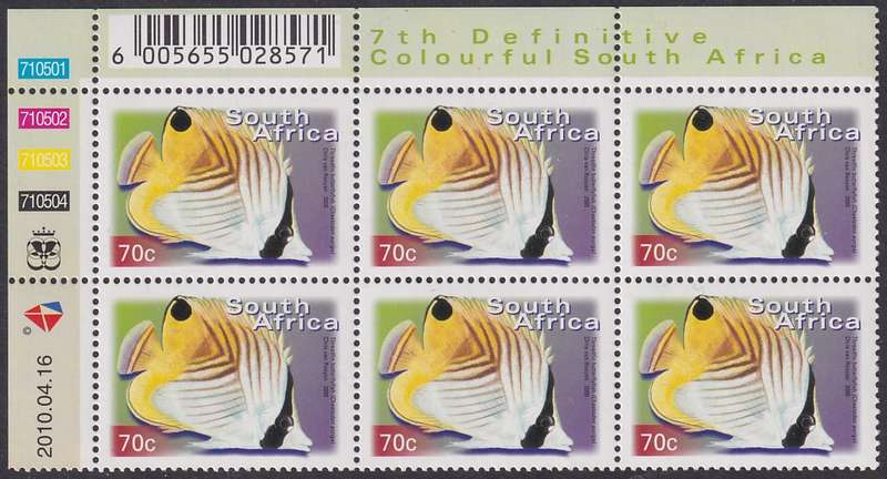 SOUTH AFRICA 2000 7th Definitive 70c control block dated 2010.04.16 (SACC 1300a, MNH)