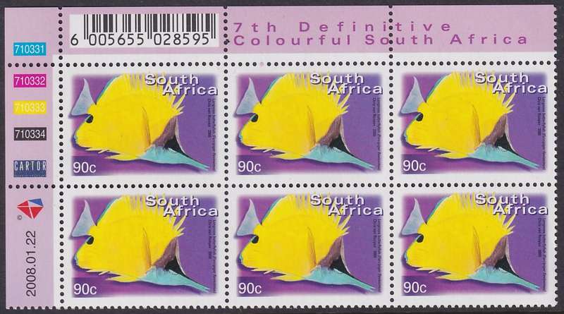 SOUTH AFRICA 2000 7th Definitive 90c control block dated 2008.01.22 (SACC 1302a, MNH)
