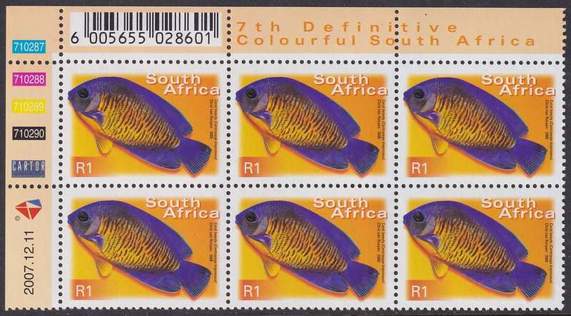 SOUTH AFRICA 2000 7th Definitive R1.00 control block dated 2007.12.11 (SACC 1303a, MNH)