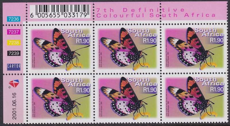SOUTH AFRICA 2000 7th Definitive R1.90 control block dated 2001.06.16 (SACC 1404, MNH)