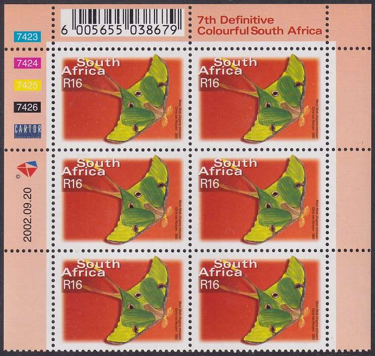 SOUTH AFRICA 2000 7th Definitive R16.00 control block dated 2002.09.20 (SACC 1509, MNH)