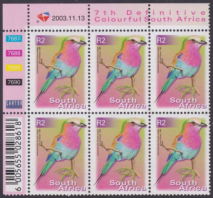 SOUTH AFRICA 2000 7th Definitive R2.00 control block dated 2003.11.13 (SACC 1312a, MNH)