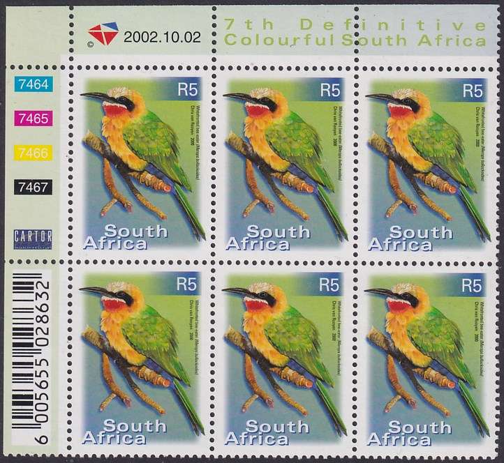 SOUTH AFRICA 2000 7th Definitive R5.00 control block dated 2002.10.02 (SACC 1315a, MNH)