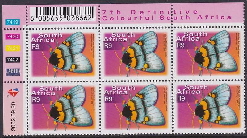 SOUTH AFRICA 2000 7th Definitive R9.00 control block dated 2002.09.20 (SACC 1508, MNH)
