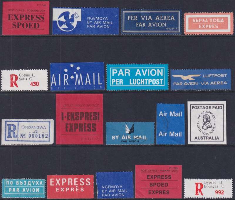 Collection of Airmail, Express, Registration mail labels