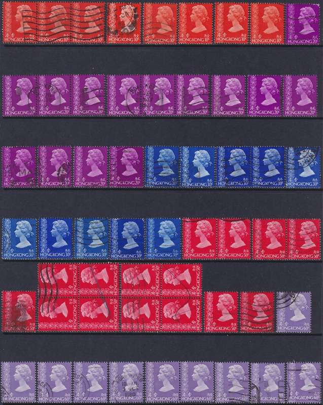 HONG KONG - bulk lot of 1973-1981 QEII Definitives from 10c to $10 (used, £140)
