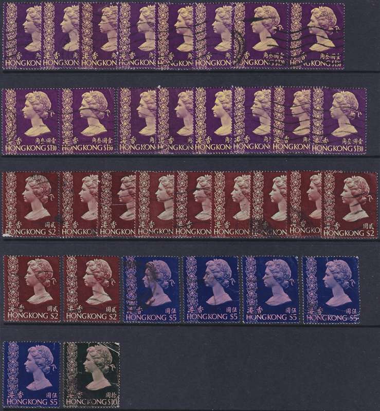 HONG KONG - bulk lot of 1973-1981 QEII Definitives from 10c to $10 (used, £140)