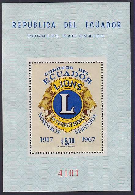 ECUADOR 1968 minisheet of 50th Lions International Anniversary (MNH, R150)
