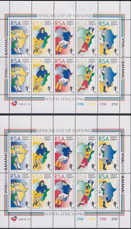 SOUTH AFRICA 1996 African Cup of Nations sheetlets (2) (MNH, cv R480)