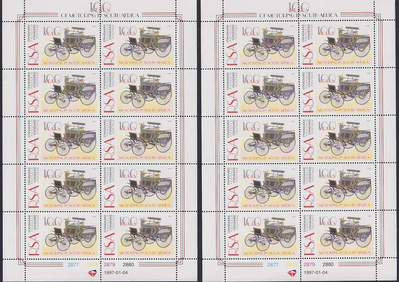 SOUTH AFRICA 1997 100 Years of Motoring in South Africa, 2 sheetlets (MNH, R300)