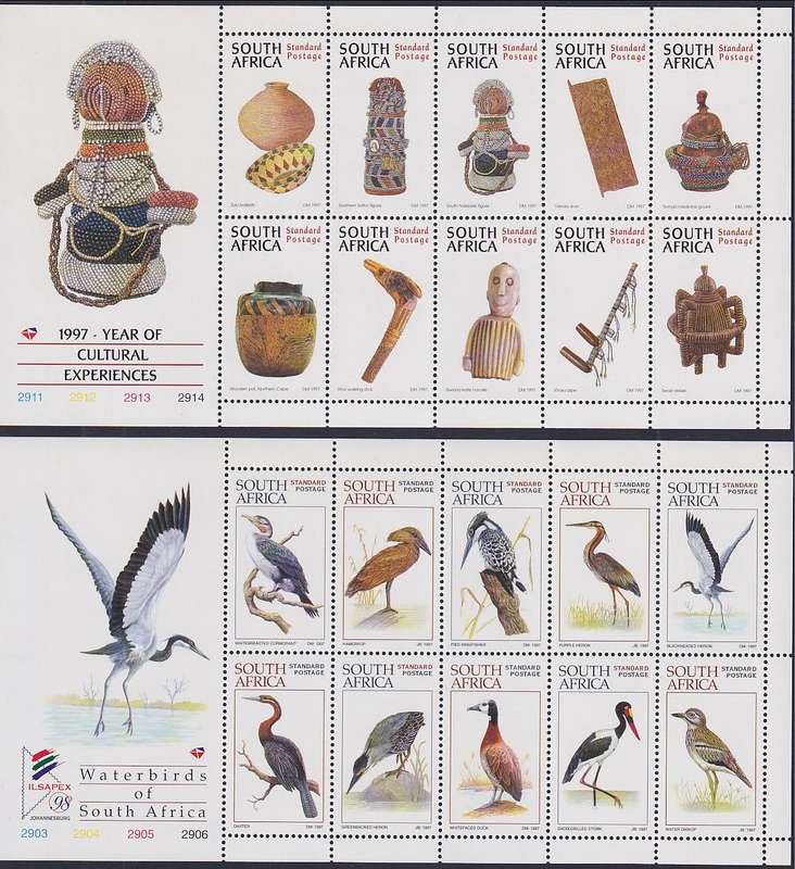 SOUTH AFRICA 1997 Cultural Experiences and 1998 Waterbirds of SA, 2 sheetlets (MNH, R300)