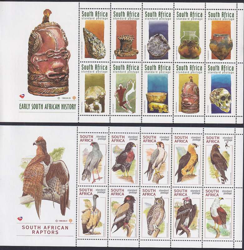 SOUTH AFRICA 1998 Early SA History and Raptors of SA, 2 sheetlets (MNH, R300)