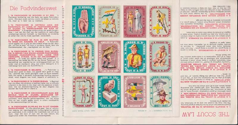 SOUTH AFRICA 1957 Baden-Powell Centenary and 50 Years of Scouting folder with labels