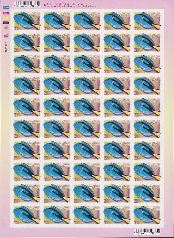 SOUTH AFRICA 7th Definitive rare imperforate full sheet of 5c dated 2000.11.01 (MNH)