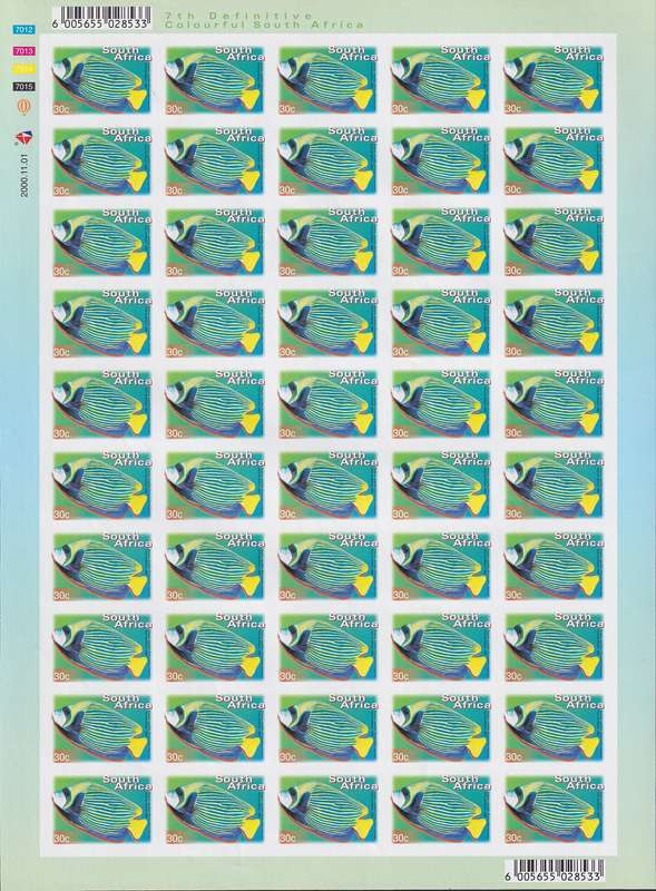 SOUTH AFRICA 7th Definitive rare imperforate full sheet of 30c dated 2000.11.01 (MNH)