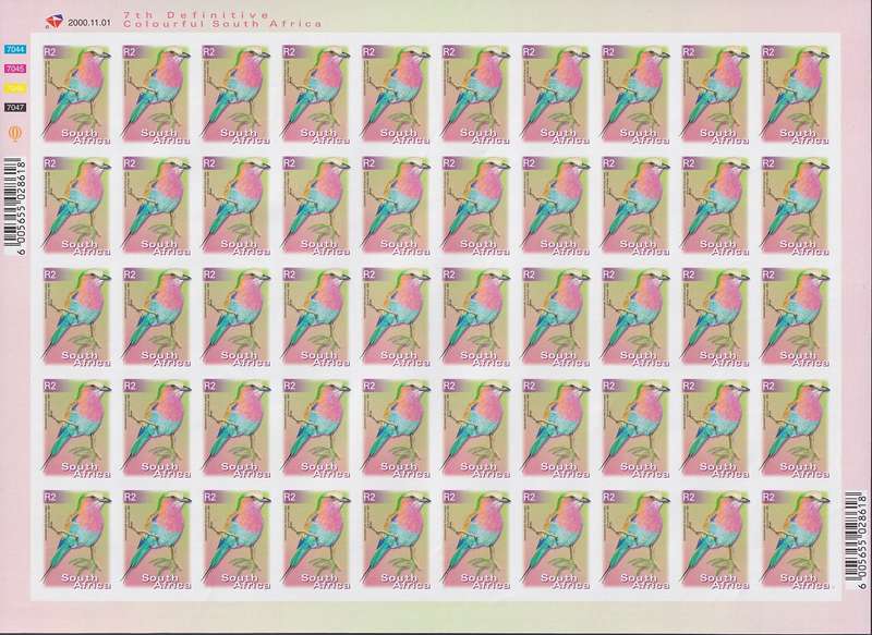 SOUTH AFRICA 7th Definitive rare imperforate full sheet of R2 dated 2000.11.01 (MNH)