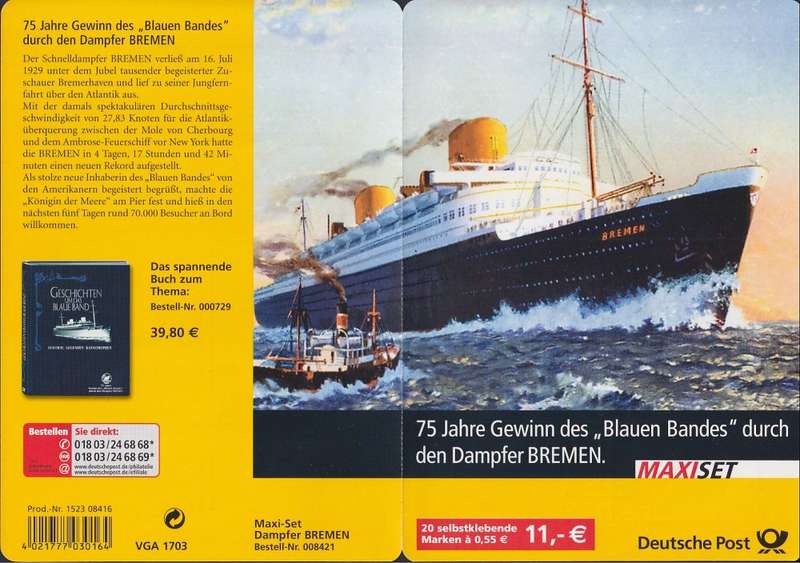 GERMANY -  Deutsche Post 2004 MaxiSet of the 75th anniversary of the Bremen's victory