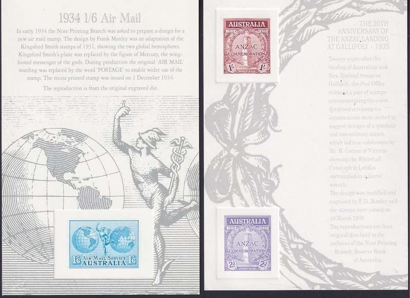 AUSTRALIA Philatelic Federation 1991 and 1994 stamp replica cards