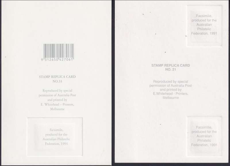 AUSTRALIA Philatelic Federation 1991 and 1994 stamp replica cards