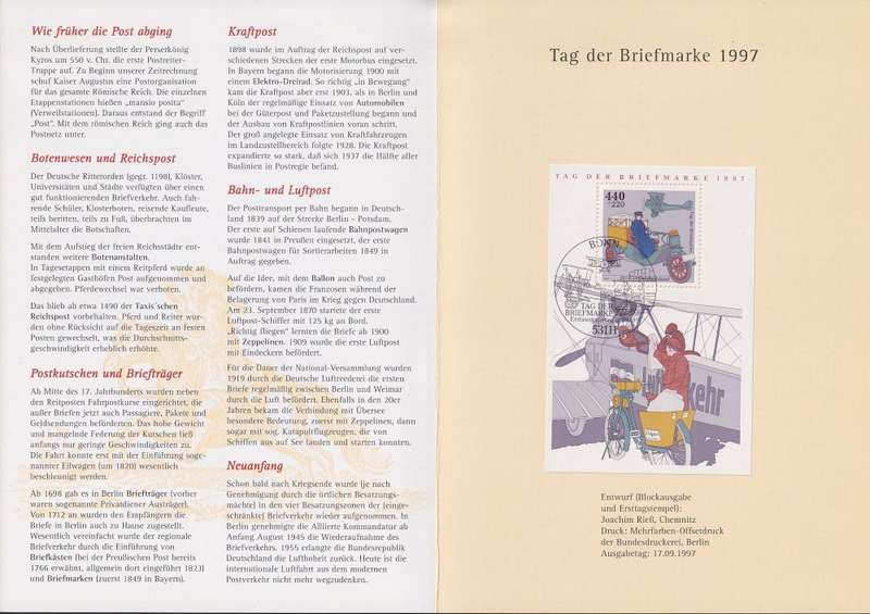 GERMANY -  Deutsche Post 1997 Stamp Day presentation folder