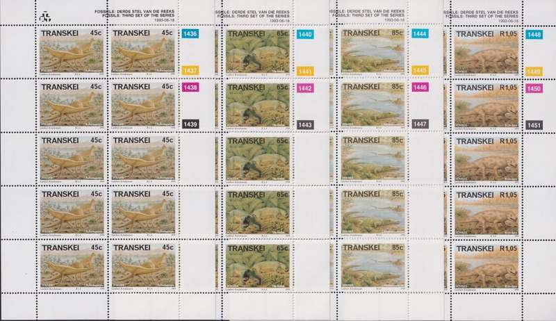 TRANSKEI 1993 Prehistoric Animals complete set of sheets (MNH, R950)