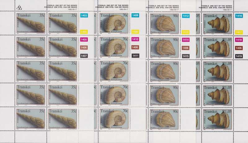 TRANSKEI 1992 Marine Fossils complete set of sheets (MNH, R820)