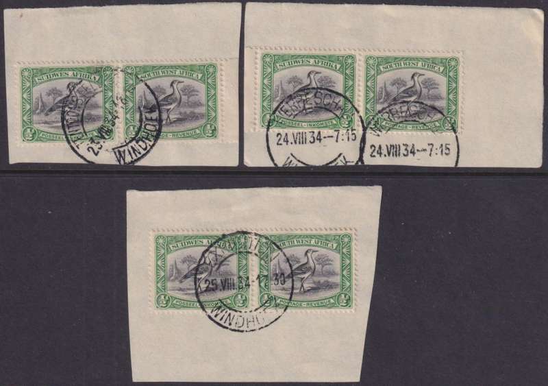 SOUTH WEST AFRICA set of 3 cancellations used at the 1935 Agricultural Exhibition in Windhoek