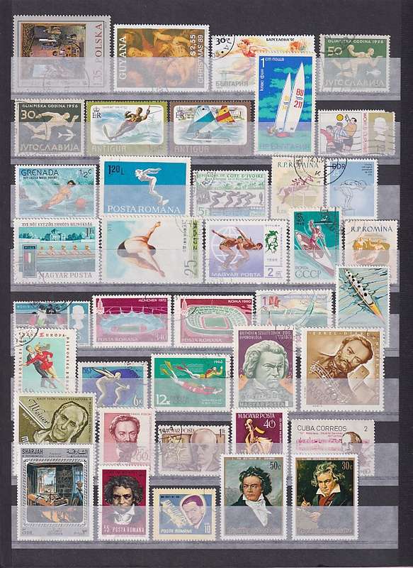 THEMATICS - 12 page stockbook filled with over 400 stamps, too many themes to list (12 scans)