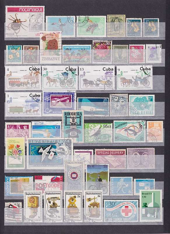 THEMATICS - 12 page stockbook filled with over 400 stamps, too many themes to list (12 scans)