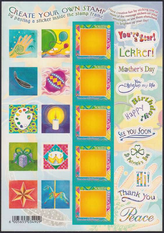 SOUTH AFRICA 2001 "Create your own stamp" sheet, seldom in such good condition