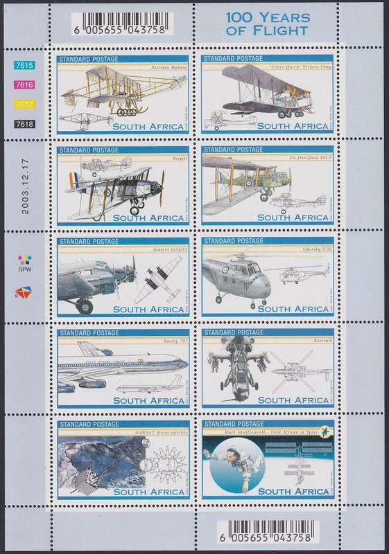 SOUTH AFRICA 2003 100 Years of Aviation sheetlet (MNH, R350)