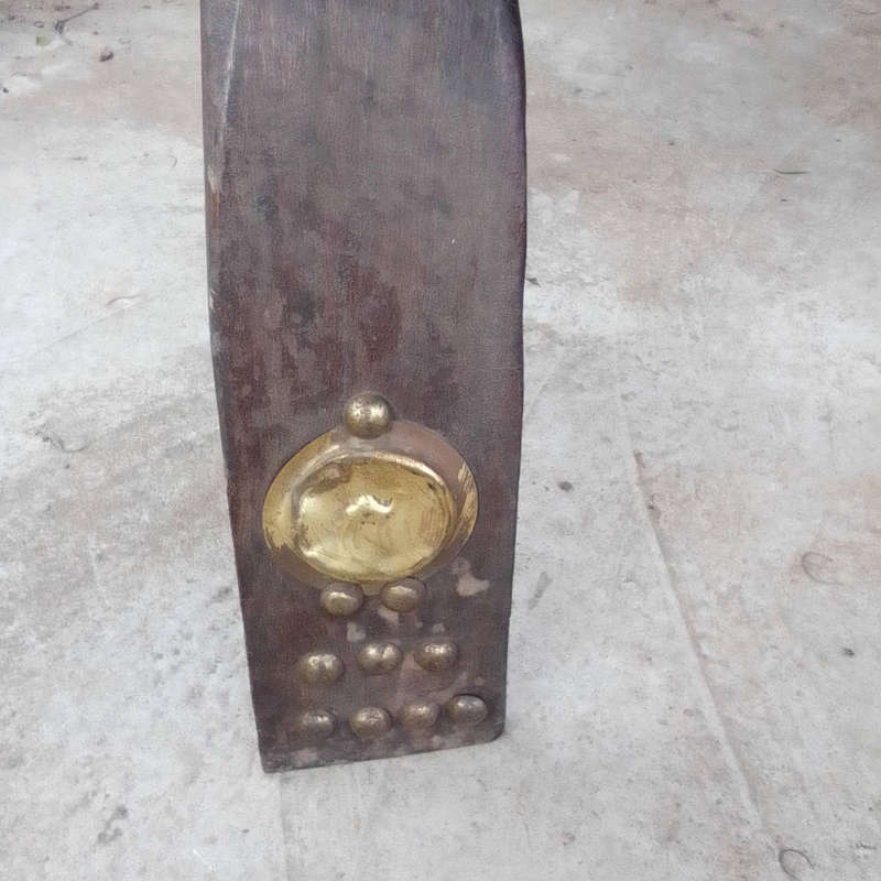 VINTAGE CAMEL SADDLE FOOT STOOL WOOD/SINEW BIND AND COPPER INLAYS AFTER 1950'S