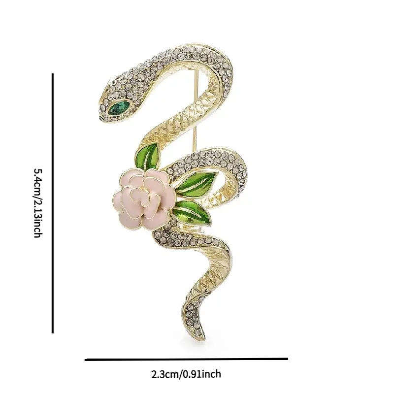 legant Snake Brooch Pin, Zinc Alloy with Rhinestone Accents and Floral Design, Versatile Accessory