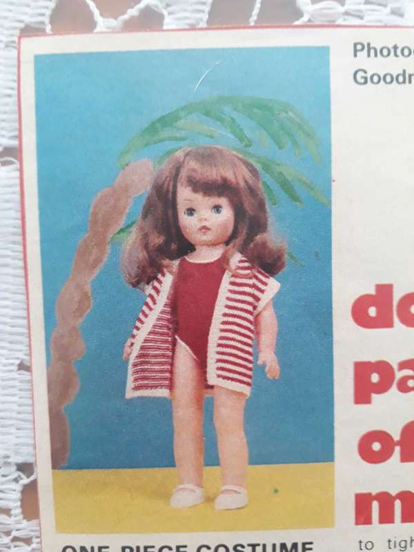 DOLL KNITTING PATTERN - ONE-PIECE COSTUME AND STRIPED BEACH WRAP